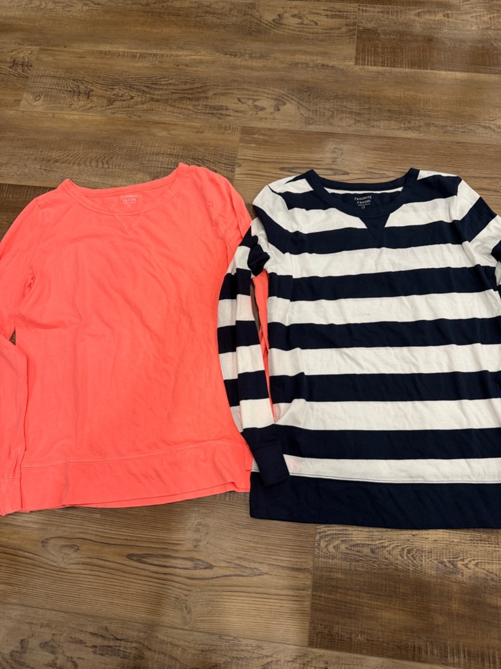 Neon Coral Pullover Top & Navy White Striped Sweater Bundle womens size small